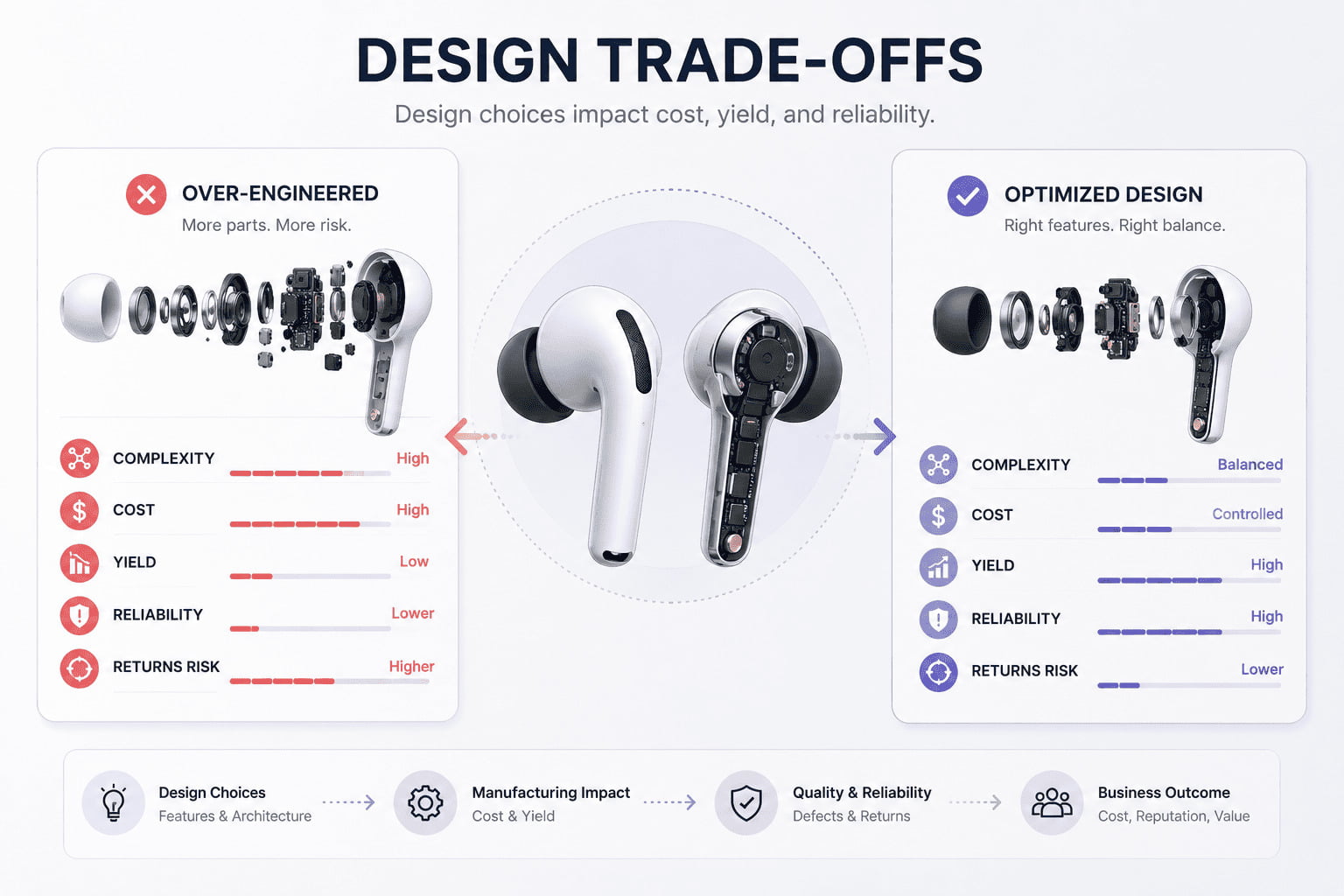 Earbud design choices and cost impact